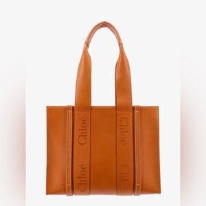 Chloe Woody Large Tote Bag Leather Caramel Brown